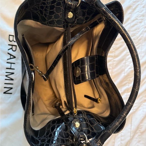 Brahmin Glossy Black Croc Shoulder Bag/Purse, 2 straps, inner pockets - Picture 3 of 14
